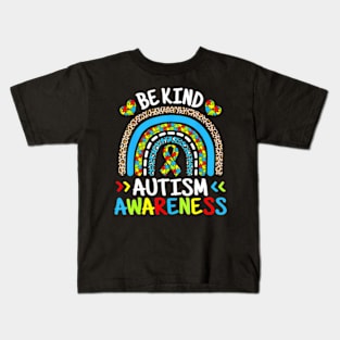 Be Kind Autism Awareness Month Blue Leopard Kids T-Shirt